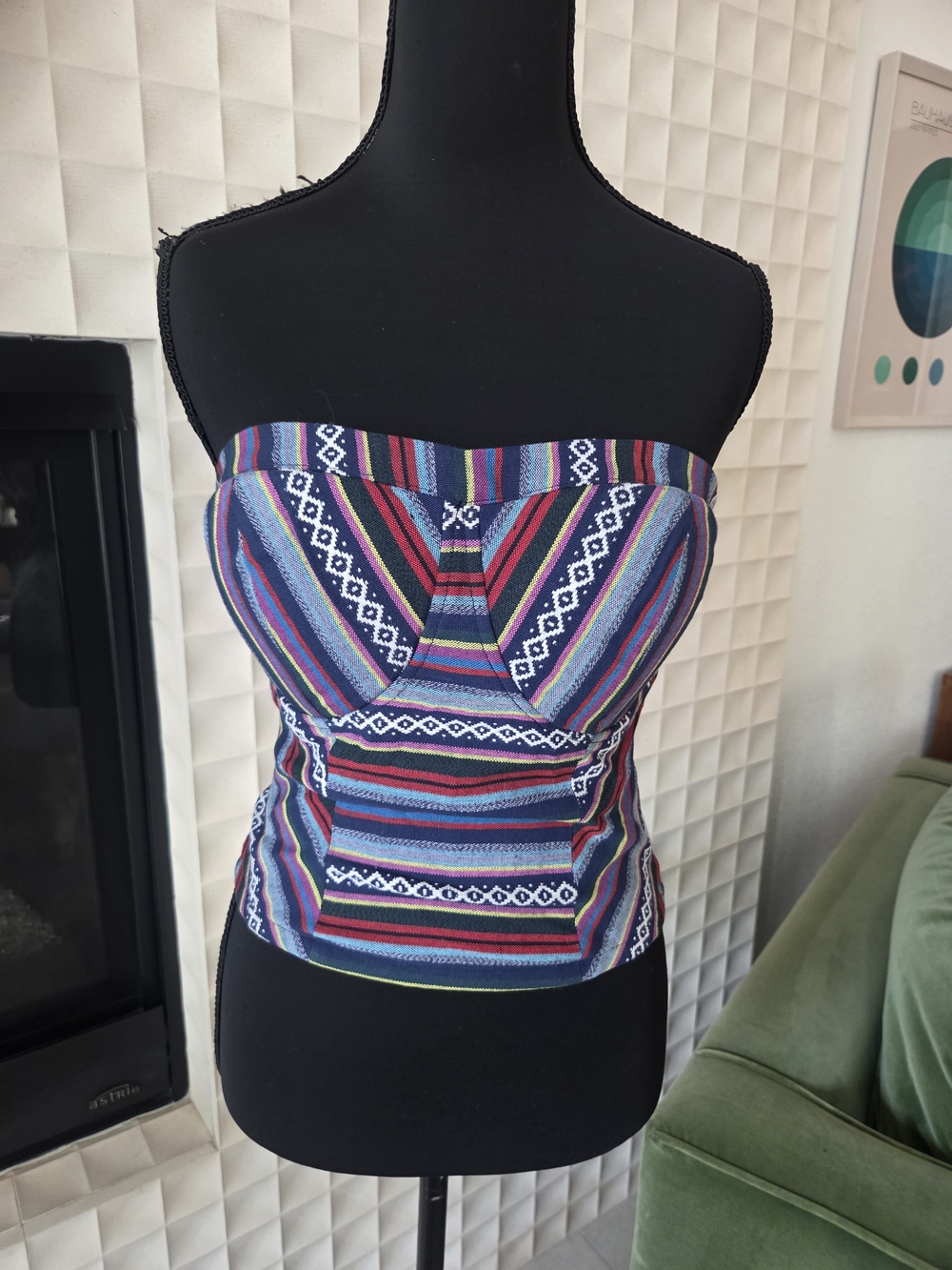 POL Strapless Bustier Crop Top Boho Multicolor Tribal Pattern, Size Small